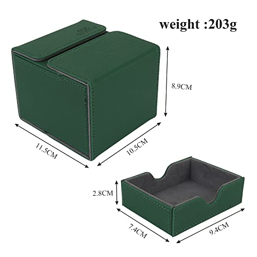 AEGIS GUARDIAN Card Deck Box with Dice Tray for MTG Cards, Commander Deck Box fit 150+ Sleeved Cards, PU Leather Card Storage Box Strong Magnet Deck Game Case for TCG CCG, Green - color: 5-2