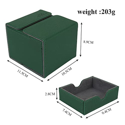 AEGIS GUARDIAN Card Deck Box with Dice Tray for MTG Cards, Commander Deck Box fit 150+ Sleeved Cards, PU Leather Card Storage Box Strong Magnet Deck Game Case for TCG CCG, Green - color: 5-2