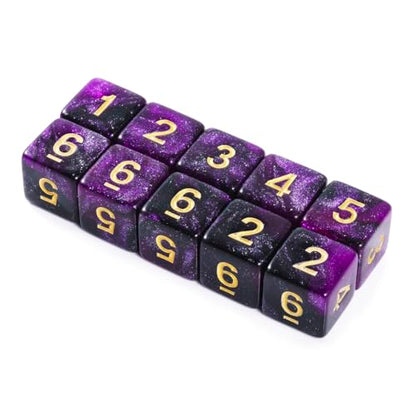 10 Pieces Polyhedral Dice Set D6 Dice 16mm Acrylic 6 Sided Dice Game Dice for Dungeons and Dragons RPG MTG DND Dice Table Games (Starry Purple Black) - color: Starry Purple Black