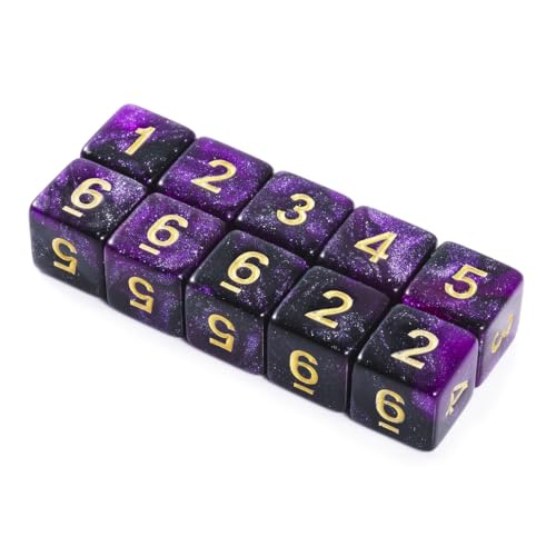 10 Pieces Polyhedral Dice Set D6 Dice 16mm Acrylic 6 Sided Dice Game Dice for Dungeons and Dragons RPG MTG DND Dice Table Games (Starry Purple Black) - color: Starry Purple Black