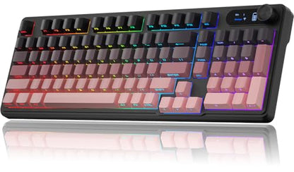 BlueFinger Wireless Gaming Keyboard, RGB Backlit, Tri-Mode Bluetooth/2.4G/USB-C, 98 Keys Quiet Keyboard with Number Pad, Volume Knob & Screen, Side Printed PBT Keycaps for PC/Mac/Laptop - style: Wireless Keyboard