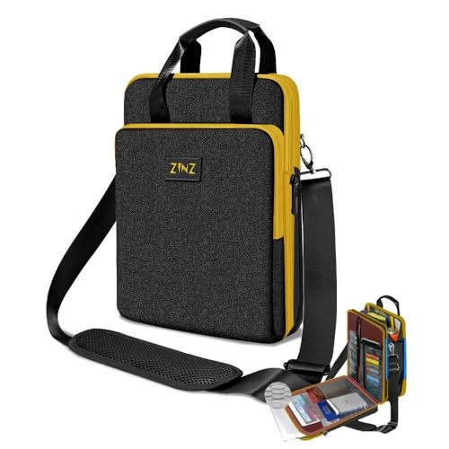 ZINZ Laptop Shoulder Bag 12.3-13 inch Case Sleeve, Expandable Handbag with Valuables Compartment Compatible with MacBook Air/Pro/Neo 13", iPad 12.9"/13"/11", Shockproof,Black-Yellow edge - color: Black-yellow Edge