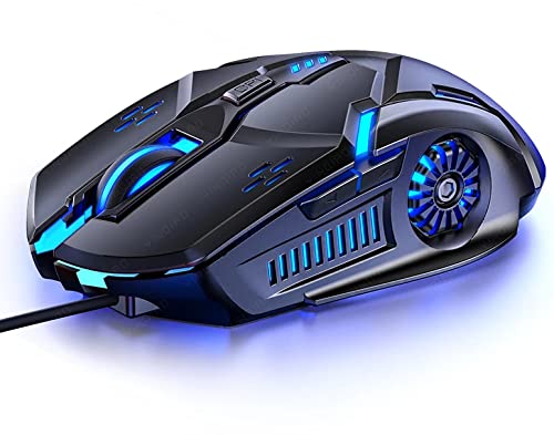 Gaming Mouse Wired,6 Buttons, 4 Adjustable DPI Up to 3200 DPI, 7 Circular & Breathing LED Light, Multifunction Wired Mouse Used for Games and Office (Black) - color: Black