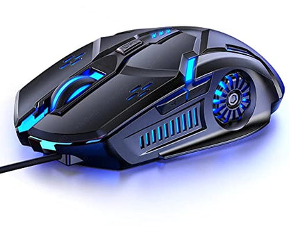 Gaming Mouse Wired,6 Buttons, 4 Adjustable DPI Up to 3200 DPI, 7 Circular & Breathing LED Light, Multifunction Wired Mouse Used for Games and Office (Black) - color: Black