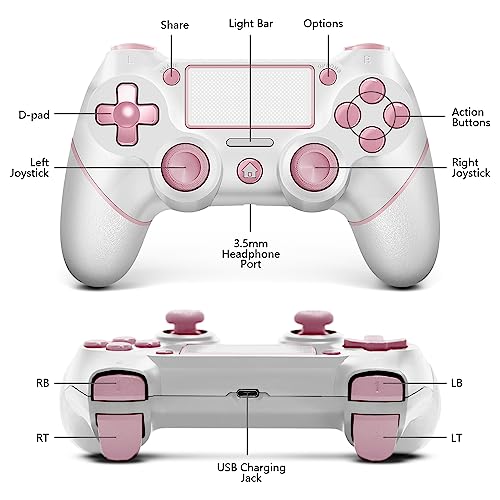 AceGamer Wireless Controller for PS4, Custom Design V2 Gamepad Joystick for PS4 with Non-Slip Grip of Both Sides and 3.5mm Audio Jack! Thumb Caps Included! (Pink-White) - color: Pink-White