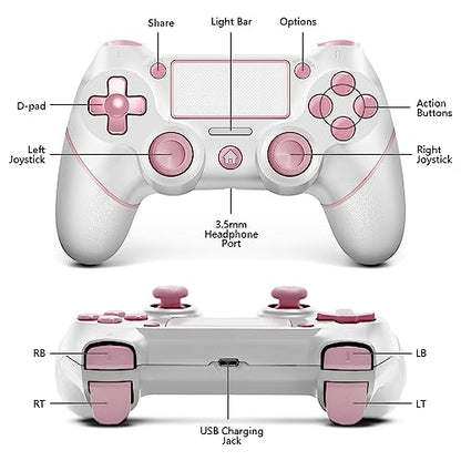 AceGamer Wireless Controller for PS4, Custom Design V2 Gamepad Joystick for PS4 with Non-Slip Grip of Both Sides and 3.5mm Audio Jack! Thumb Caps Included! (Pink-White) - color: Pink-White