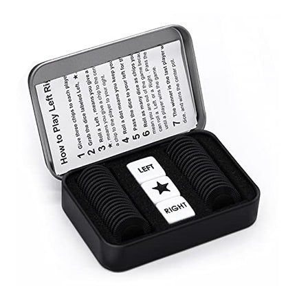 Bilywey Left Right Center Dice Game Set with 3 Dices + 36 Black Chips (Black) - color: Black