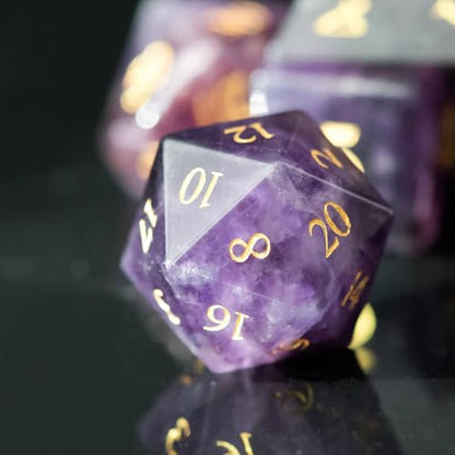 UDIXI Amethyst Gemstone Dice Set D&D Stone DND Dice Set for Tabletop Games | Natural Stone, Premium Gift Box, DM Gift, for Dungeons and Dragons Role Playing Games - color: Amethyst
