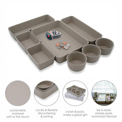 Welaxy 8pc Stone Office Desk Drawer Organizer Tray Felt Shallow Box Divider - color: Stone
