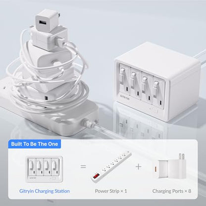 Gitryin 12-in-1 Desktop Modular Charging Station, 4 65W USB C Retractable Chargers with 33.5in Built-in Cables, ETL Surge Protector Charging Hub for Laptop, Phone, Tablet, Home Office Desk, White - color: White