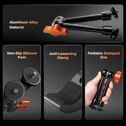 K&F CONCEPT 9.8" Magic Arm Clamp with Phone Holder | 360° Ball Heads Camera Arm Mount for Phone/LED Lights/Monitor/Flash/Microphone/DSLR Camera, MS32 - style: 9.8" with phone holder