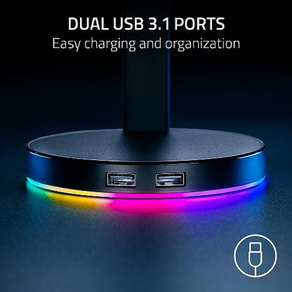 Razer Base Station V2 Chroma Headphone Headset Stand Holder, Pink | Chroma RGB Lighting, Taller Stand & Anti-slip Ledge, USB Charging Ports, 3.5mm Audio Jack, Anti-Slip Rubber Base - color: Quartz Pink, style: V2