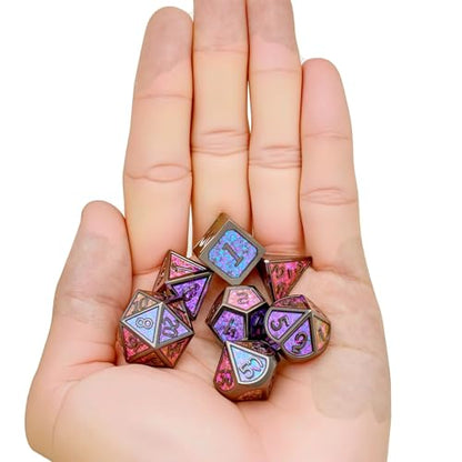 Metal dice Set D&D, 7piece Polyhedron DND D20 D12 D10 D8 D6 D4 dice Set, Suitable for Dungeons and Dragons RPG Game DND dice Set (Purple+Black) - color: Sxf-purple+black