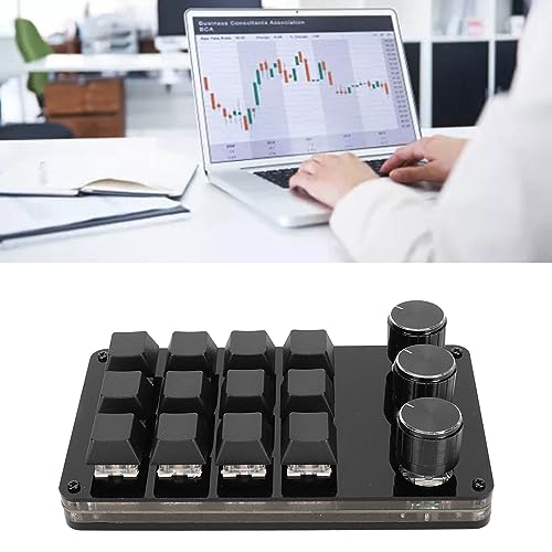 ASHATA 12 Key Mechanical Gaming Keyboard, One Handed Keypad, Custom Programme Hot Swappable Keyboard with 3 Knob Cable Separation Blue Switch for Office Gaming, ASHATAr127mui0bn