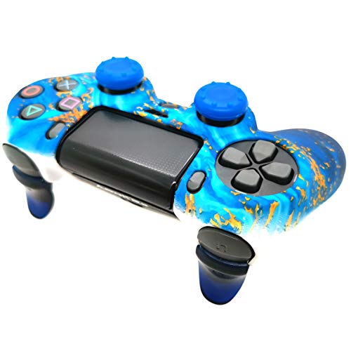 Silicone Skin Cover for Ps4 Controller (1pc Anti-Slip Case, 1 Pair L2 R2 Trigger Extender, 4pcs Thumb Grips,4pcs LED Light Bar Decal) Protector for DualShock PS4/ Slim/Pro Controller (sky blue&yellow) - color: sky blue&yellow
