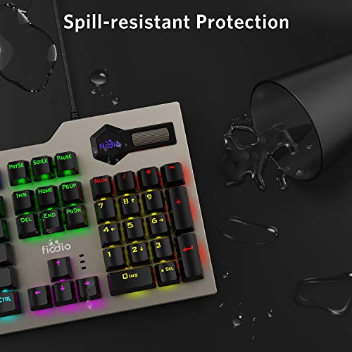 Mechanical Gaming Keyboard, Wired RGB Rainbow Backlit with Blue Switches, Ergonomic Standard Keyboard for PC Gaming