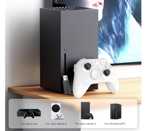 ROTOMOON HD151-S Wireless Game Controller with 7 Colors LED Lighting Compatible with Xbox One S/X, Xbox Series S/X, with 2.4G Wireless Adapter, 3.5mm Audio Jack Gaming Gamepad, Turbo/Programmable - color: Light white
