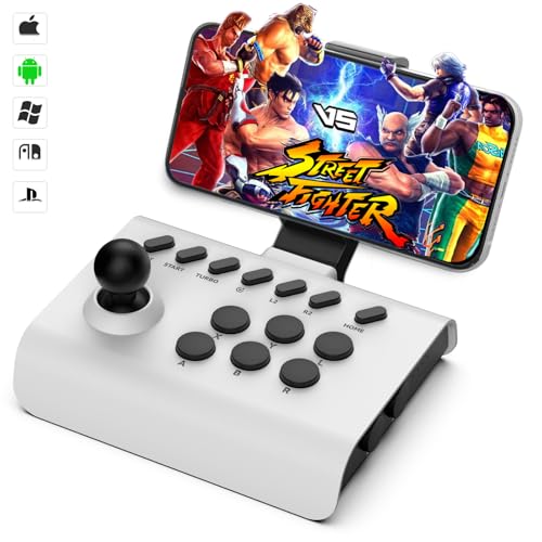 arVin Arcade Fight Stick Joystick Game Controller for iPhone iOS Android PC Fighting Stick for Nintendo Switch/PS3/PS4 Arcade Rocker Gamepad with Turbo & Marco for Emulators/Cloud/PS Remote Play/Steam - color: White&Black