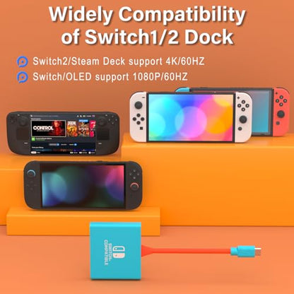 Switch 2 Docking Station for Nintendo,Switch 2 Dock Adapter Compatible Nintendo Switch2/OLED/Steam Deck Support 4K60HZ TV Dock Mode with HDMI2.0,Switch Docking Station for Nintendo Switch2/1 - size: Switch 2 4K60HZ