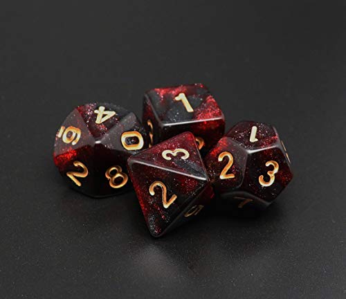 DND Dice Set 7Pcs Red Mix Black Nebula Dice for Dungeon and Dragons D&D RPG Role Playing Games Polyhedral Dice - color: Black Mixed Red+glitter