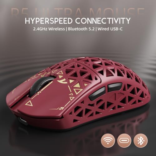 ATTACK SHARK R5Ultra 8K Carbon Fiber Wireless Gaming Mouse, Red | 42K DPI,PAW3950 MAX Sensor,39g Ultra-Lightweight,Nordic 52840 MCU Chip,Wired/BT/2.4GHz Wireless Programmable Mouse for PC/Mac - color: Red