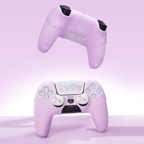 GeekShare Compatible with ps5 Controller Skin Set, Silicone Protective Shell for Gaming Consoles Wireless Controller, Sweet Ice Cream Purple Cover with 2 Thumb Grip Caps - Mikko - color: Mikko