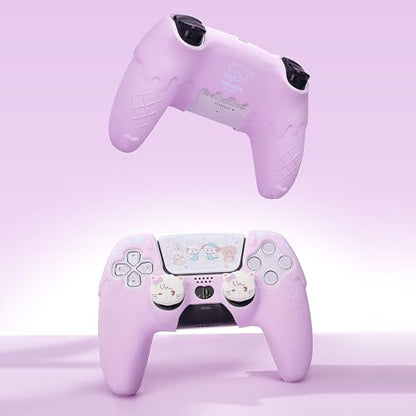 GeekShare Compatible with ps5 Controller Skin Set, Silicone Protective Shell for Gaming Consoles Wireless Controller, Sweet Ice Cream Purple Cover with 2 Thumb Grip Caps - Mikko - color: Mikko