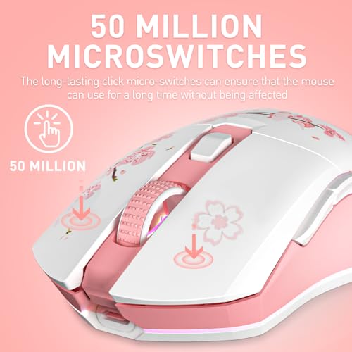 DAREU Sakura Pink Wireless Gaming Mouse with Charging Dock Rechargeable RGB,12K DPI,6 Programmable Buttons High-Precision Sensor [300IPS] [1000Hz] for PC Notebook Mac - color: Sakura Pink & Charging Dock