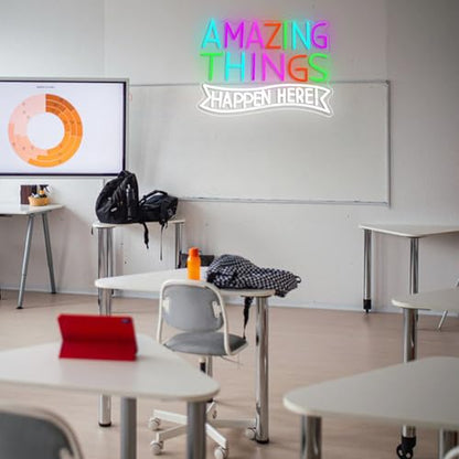 Amazing Things Happen Here Neon Sign Inspirational Rainbow Neon Light USB Powered Amazing Light LED Sign for Wall Decor Bar Club Party Home Room(16.54 * 11.02In) - style: Amazing Things Happen Here