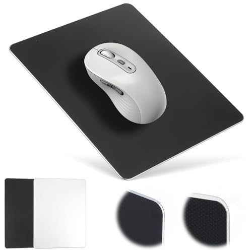 2pcs Hard Metal Mouse Pad for Desk Aluminum Mouse Pad with Stable Rubber Base Firm Mousepad Gaming Mousepad Leather Double Side Mouse Mat for Travel Home Office Laptop Computer