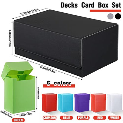Yexiya 7 Pcs Deck Card Boxes, 1 Leather Deck Storage Case with 6 Plastic Trading Card Storage Box for Playing Mtg Tcg(Black, Gray)