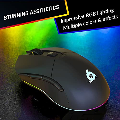 KLIM Blaze Pro Rechargeable Wireless Gaming Mouse with Charging Dock RGB - New Version - High-Precision Sensor and Long-Lasting Battery - Up to 6000 DPI - Great PC Gaming Mouse Wireless - color: Black