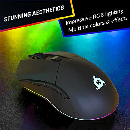 KLIM Blaze Pro Rechargeable Wireless Gaming Mouse with Charging Dock RGB - New Version - High-Precision Sensor and Long-Lasting Battery - Up to 6000 DPI - Great PC Gaming Mouse Wireless - color: Black