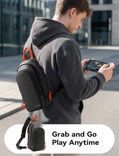 JSAUX Sling Bag for Switch 2, ROG Xbox Ally X, Steam Deck, Protective Crossbody Travel Case for Handheld Console and Accessories with Joystick Guard Design, Large Capacity, 3 Compartments