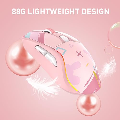 DAREU A950 Wireless Gaming Mouse with RGB Charging Dock,88g Lightweight Programmable Tri-Mode Wireless Mouse Gaming, Up to 12K DPI,1000Hz,120Hrs Playtime with RGB Backlit, Great for PC, Mac - color: Pink
