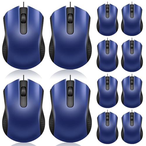 Hoteam 12 Pcs Blue Wired Computer Mouse Bulk Cord USB Computer Mice Ergonomic Wired Mouse for Pcs, Computers, Laptops, Gaming Office Home Supplies - color: Blue