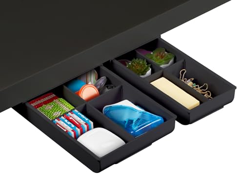 Bostitch Konnect Under Desk Drawer, Self-Adhesive Slide Out Storage Organizer with 4 Customizable Dividers, 2-Pack - color: Black, size: 2 Count (Pack of 1)