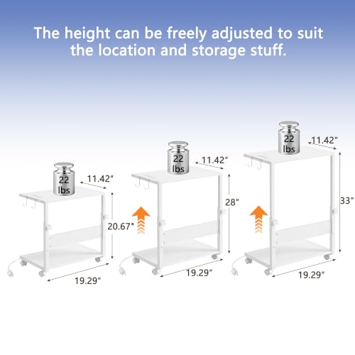 Height Adjustable PC Tower Stand with Charging Station | Computer Tower Stand with LED Light Strip,Mobile Rolling CPU Holder for Office Home - color: White, size: 19.29'' × 11.42'