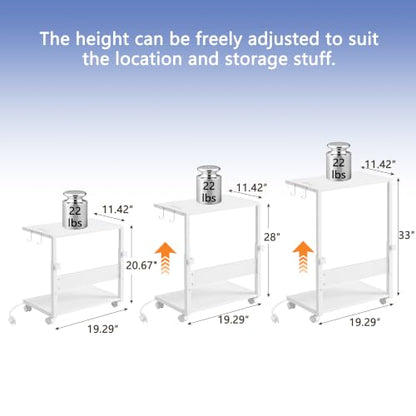 Height Adjustable PC Tower Stand with Charging Station | Computer Tower Stand with LED Light Strip,Mobile Rolling CPU Holder for Office Home - color: White, size: 19.29'' × 11.42'