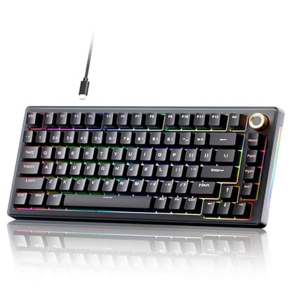 TMKB T81E Mechanical Gaming Keyboard, 75% Gasket Mount Wired Keyboard with Knob & 5-Layer Sound Dampening, Hot-Swappable, RGB Backlit, 82 Keys for Windows/Mac/Linux - Black