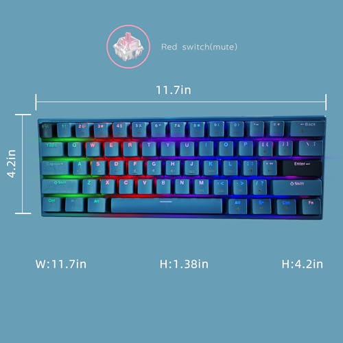ONE-UP Portable 60% Mechanical Gaming Keyboard, LED Backlit Compact 61 Keys Mini Wired Office Keyboard with Red Switch, for Windows Laptop PC Mac - Black/Grey（Pale Blue）【Red Swich】 - color: Pale Blue