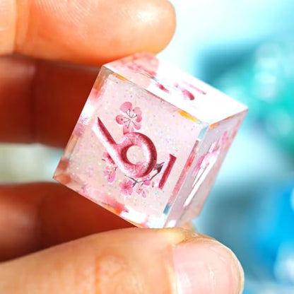 DND Resin Sharp Edge Roleplaying Polyhedral Dice Set,for RPG MTG Dungeons and Dragons Sakura Handmade Dice Set - color: Sakura Whisper