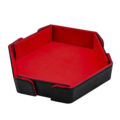 SIQUK Magnetic Folding Dice Tray Hexagon Dice Rolling Tray PU Leather Dice Trays Foldable Dice Holder Dice Rolling Mat Storage Box for D&D RPG Dice Games, Red - color: Red