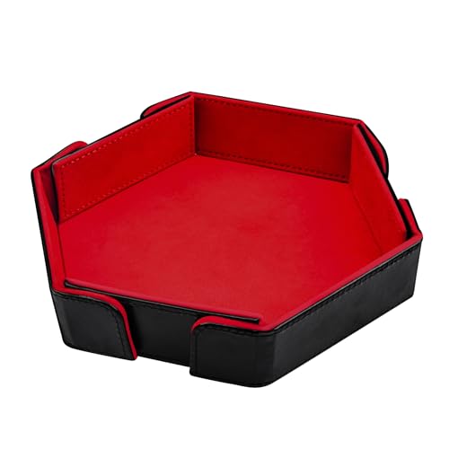 SIQUK Magnetic Folding Dice Tray Hexagon Dice Rolling Tray PU Leather Dice Trays Foldable Dice Holder Dice Rolling Mat Storage Box for D&D RPG Dice Games, Red - color: Red