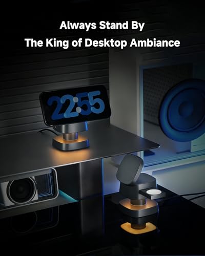 4-in-1 Wireless Charging Station, 15W Fast Charging with Adjustable Night Light, Multi Device Charging Station, Compatible with iPhone 15/14/13/12 Series, Apple Watch, AirPods – Black - color: BLACK