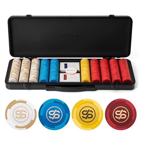 SLOWPLAY Godel Clay Poker Set, 14g&40mm Poker Chips for Texas Hold'em | 500 pcs Non-Numbered Set; premium PC Shell case with mirror effect; clay composite poker chips; modern minimalist design - color: 500 Blank Chips