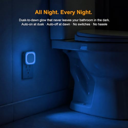 2 Pack Azure Night Light, Crisp Modern Glow with Dimmable Soft Light & Indirect Reflection, Auto Dusk to Dawn Sensor, Plug in LED Nightlight for Bathroom,Toilet, Kitchen Counter, Modern Decor | Auto Dusk to Dawn Sensor, Crisp Modern Light, LED Nightlight