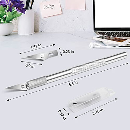 DIYSELF 23 Pack Scrapbooking Tools, Exacto Knife Craft Knife Precision Carving Hobby Knife Kit, 20 Spare Art Knife Blades for Art, Scrapbooking, Stencil, 8" x 6" Cutting Mat - color: Light Grey