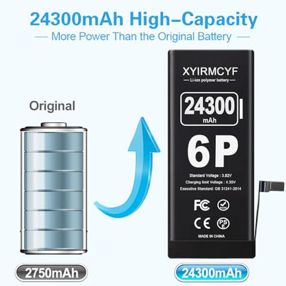 XYIRMCYF 24300mAh Super Capacity Battery Compatible with iPhone 6 Plus, New 0 Cycle-Li-Polymer Replacement Battery for iPhone 6 Plus, with Professional Repair Tool Kit - color: 6P-24300