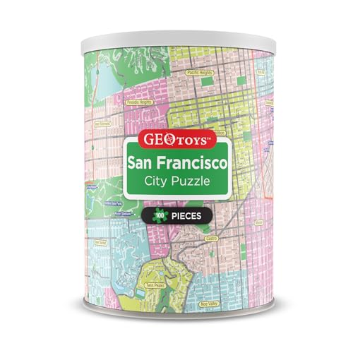 Geotoys San Francisco Mini City Puzzle - 100 Piece Puzzles for Kids and Adults in Portable Can, 13" x 10" Educational Travel Puzzle for Ages 7 and Up - Mini Puzzles to Learn & Explore Geography - style: San Francisco